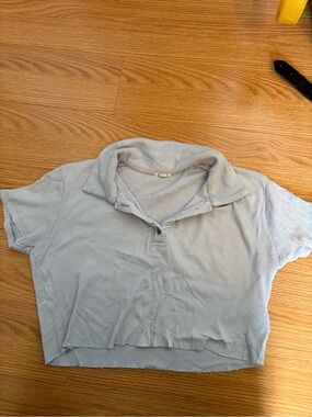 Garage Light Blue Cropped Ribbed Polo Top